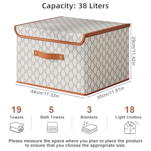 Tuza 2 Pack Fabric Storage Bins with Lids, Collapsible Closet Organizer Container, Decorative Storage Boxes with Lids for Organizing Clothes, Blanket, Grey & White, Large - color: Grey & White, size: 2 Pack - Large