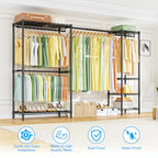 Ulif E10 Clothes Rack（With Stretchable Hanger Rod）Freestanding Clothing Racks for Hanging Clothes，Adjustable Closet Organizer System，Portable Garment Rack 73-97"W x 15" D x 72" H，Max Load 800LBS，Black - color: Black