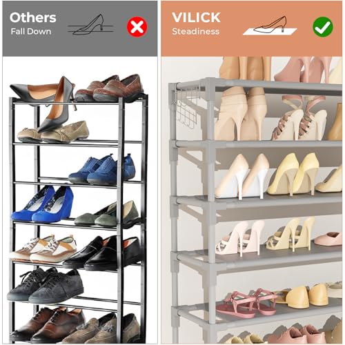 VILICK 11 Tiers Tall Wide Shoe Rack 55 Pairs Large Capacity Sturdy Durable Shoe Rack for Closet Metal Shoe Organizer Shelf with Two Hooks Space Saving for Entryway Grey - color: Grey