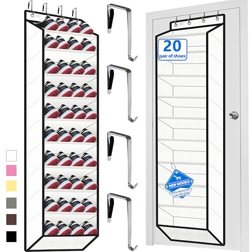 Over The Door Shoe Organizer, 70 Pounds Large Capacity, white shoe rack，20-30-Pair shoe organizer, Heavy Duty-Extra Deep Pockets ,Anti-Scratch Hooks & FSC-Certified Bamboo ,for Men’s Size 13 shoe - color: White-10 Tie