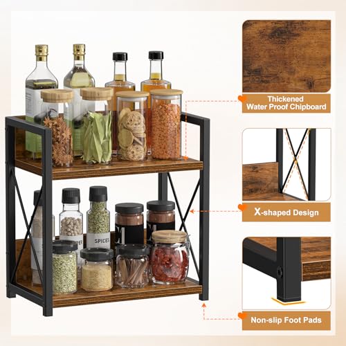 Giikin Kitchen Countertop Organizer, 2 Tier Spice Rack Organizer for Pantry, Kitchen Counter Shelf Wood Coffee Station Organizer (Brown, M) - color: Brown, size: Medium