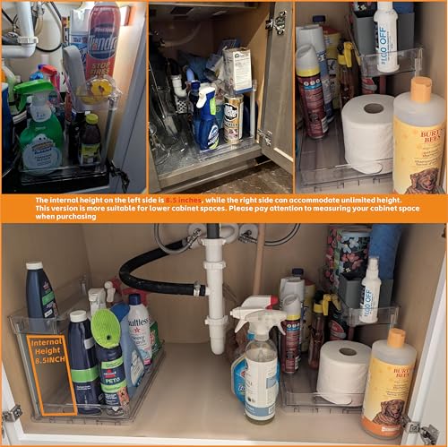 Yieach 2 Pack Under the Sink Organizer for Under Bathroom Sink,14.5″ Deep Sliding Inder Sink Organizer for Kitchen Cupboard,2 Tier Undersink Organizers for Vanity,Under Counter Storage Organization - size: 10.8 In High