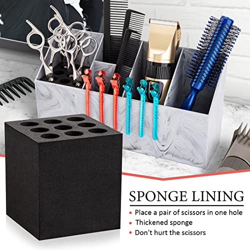Noverlife Salon Shear Holder, Large Marble Pattern Hair Stylist Shears Rack Neat Desk Organizer, Professional Barber Scissor Holder Pet Grooming Storage Box Container Case for Clippers Combs Clips - color: Marble Style - White