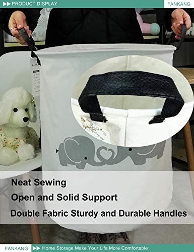 FANKANG Storage Basket, Nursery Hamper Canvas Laundry Basket Foldable with Waterproof PE Coating Large Storage Baskets for Kids Boys and Girls, Office, Bedroom, Clothes,Toys（Love Elephant） - color: Love Elephant