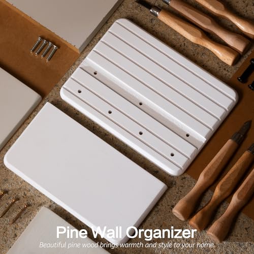 Rebee Vision Small Key Holder Wall Mount for Home Storage – Stylish 7-Inch Key Holder for Wall with 4 Hooks & Mini Floating Shelf - Beautify Your Entryway, Living Room, Bedroom Decor (White) - color: White, size: Small-7inch