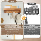 Key Holder for Wall with Mail Organizer - 12.8 Inch Wall Mounted Key Rack with 6 Key Hooks & Floating Shelf, Wooden Key Hanger for Entryway, Hallway, Kitchen, Farmhouse Home Decor (Brown)