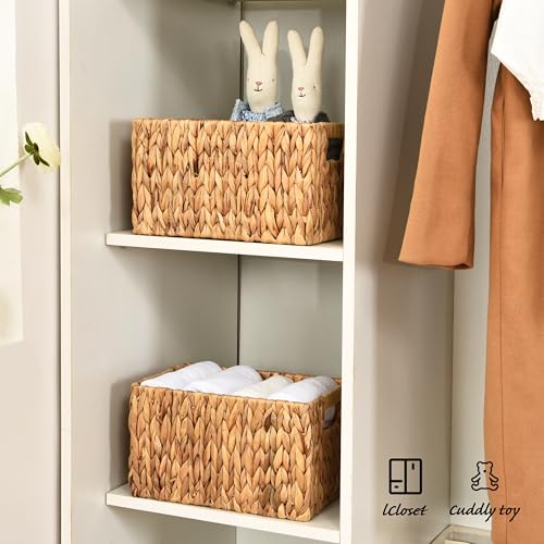 ELONG HOME Water Hyacinth Rectangular Wicker Baskets, 12" Wicker Basket 2 Pack, Woven Storage Baskets with Handles - color: Hyacinth 2
