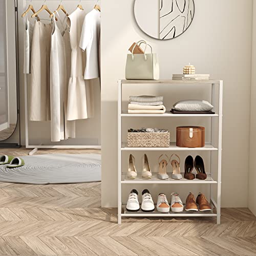 HOMEFORT 5-Tier Shoe Rack, Storage Shelf, Industrial Tower, Narrow Organizer for Closet Entryway, Small Table With Durable Metal Shelves, White Oak - color: White Oak, size: 5-Tier (11.8"D x 23.23"W x 32.68"H)