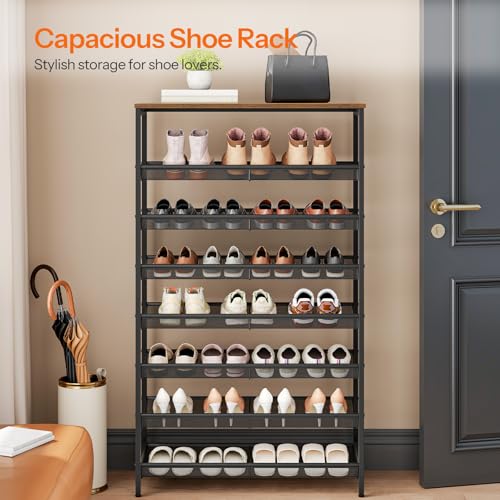 HOOBRO Shoe Rack for Entryway, 8-Tier Shoe Shelf, Large Capacity Shoe Storage Organizer for 21-24 Pairs of Shoes, Front Door Entrance, Hallway, Closet, Space Saver, Rustic Brown and Black BF18XJ01 - size: 8 Tiers (29.5"W)