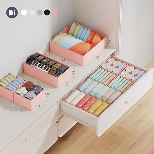 DIMJ Drawer Organizer Clothes Storage- 18 Pack Baby Dresser Organizer for Nursery, Foldable Closet Drawer Organizer Bins for Bedroom Organization, Fabric Storage Dividers for Socks, Underwears, Bras - color: Pink, size: 18 Pack