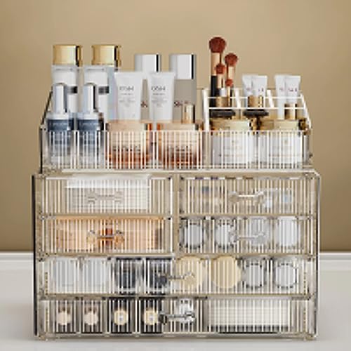 ZHIAI Stackable Storage Drawers, Acrylic Bathroom Counter Organizer Clear Makeup Organizers for Vanity, Kitchen Cabinets, Bathroom, Undersink, Home Organization and Storage (1 Top 6 Drawers) - color: (2 Base, 4 Drawers) with Top