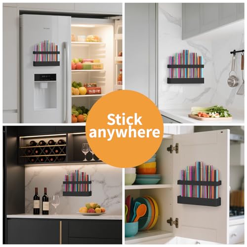 Straw Holder for Cabinet Door, Reusable Tumbler Straw Organizer Storage Container Mount for Kitchen Counter Cupboard Door (Black, 9.5inch) - color: Black, size: 9.5inch