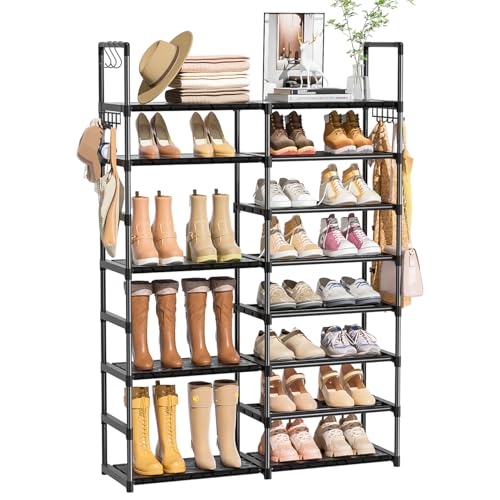 OYREL Shoe Rack Organizer 8 Tiers, Tall Shoe Racks Shelf Storage, 26-32 Pairs Vertical Large Rack,Stackable Shoes Racks for Entryway, Closet, Garage - color: Black, size: 33.4"W x 11.8"D x 56"H in 8 tier