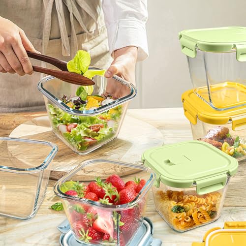 Glass Soup Containers with Lids 32oz - Borosilicate Glass Storage Containers 4 Cup, Freezer to Microwave Safe, Airtight Leak Proof, Square Meal Prep Containers for Lunch Travel- 4 Pack - color: Multicolor