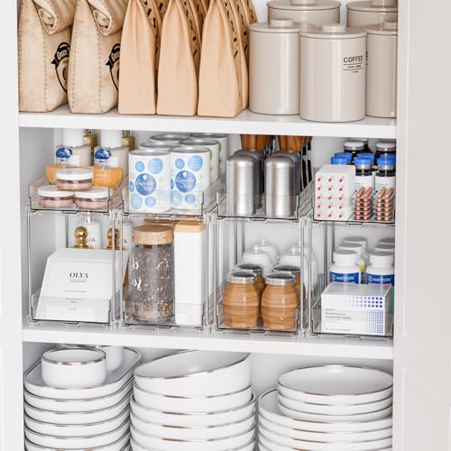 Yieach 4 Pack 2 Tier Vertical Spice Rack Pull Out,10.4'' Deep Narrow Slide Out Spice Rack Organizer for Inside Cabinets,Kitchen,Pantry,Cupboard Seasoning,Can,Jar Organizer and Medicine Cabinet Storage - color: Clear-2 Drawer