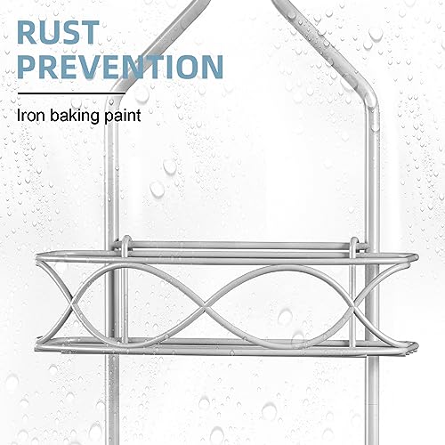 GAOKASE Shower Caddy Hanging 3 Tier with Two Movable Baskets, Grey Shower Caddy with Hooks for Towels, Sponge and More - color: Grey