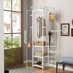 IBUYKE Coat Rack with Shelves, Freestanding Hall Tree with 3 Shelves and 8 Hooks, Industrial Clothes Stand for Entryway, Hallway, Bedroom, White UTMJ088W - color: White