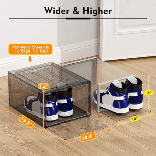 ARSTPEOE Upgrade Harder Solid Plastic Shoe Organizer with Magnetic Front Door, 12 Pack Shoe Boxes Clear Stackable, Sneaker Storage for Closet, Shoe Display Case, Black - color: Black, size: 12 Pack