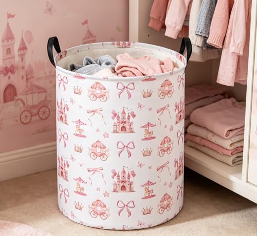Essme Kids Laundry Basket,Castle Hamper Waterproof Storage Bin for Girls, Pink Hamper,Gift Baskets(Castle) - color: Castle