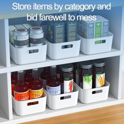 12 Packs Pantry Organizer Bins, Plastic Cupboard Organization Box, White