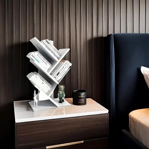 Godferyxin Small Bookcase for Desk Decor, 5-Tier White Wood Small Bookshelf – Compact Corner Mini Bookcase for Bedroom, Office, or Apartment, Holds Books, CDs, and Decor Book Tree Bookshelf - color: 5-tier-white