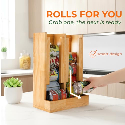 HOMESTEAD Wooden Can Organizer for Pantry, Solid Wood Canned Food Rack, Holds Standard 14.2 oz Cans, Space-Saving Kitchen Storage for Cabinets & Countertops, Natural - color: Natural