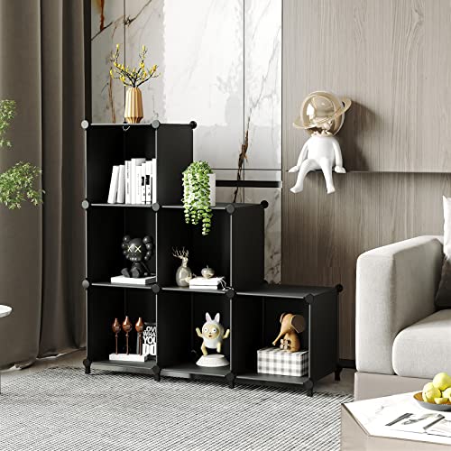 AWTATOS Cube Storage Organizer, Storage Cubes Shelves Bookshelf, 6 Cube Closet Organizers and Storage, DIY Stackable Plastic Clothes Organizer Shelving for Bedroom, Home, Black - color: Black