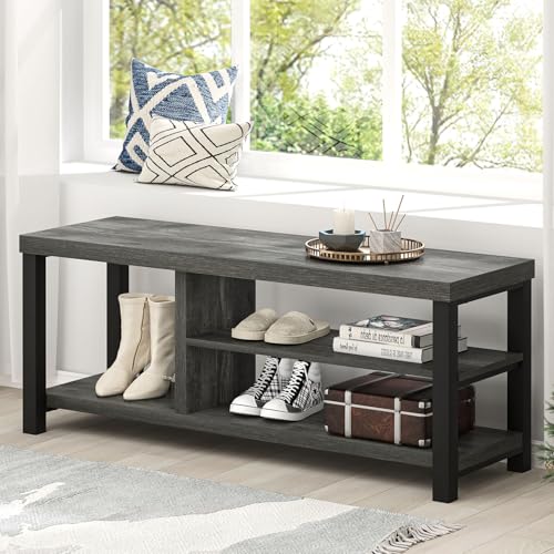 EXCEFUR Industrial Entryway Bench, Rustic Indoor Shoe Boot Storage Bench Seat for Living Room, Grey - color: Grey, size: 3-Tier