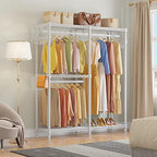 VIPEK V4 Garment Rack for Hanging Clothes, Portable Wardrobe Freestanding Closet Organizer, Heavy Duty Clothes Rack Metal Clothing Rack with 3 Hanging Rods & 2 Side Hooks, Max Load 810lbs, White - color: White, style: V4