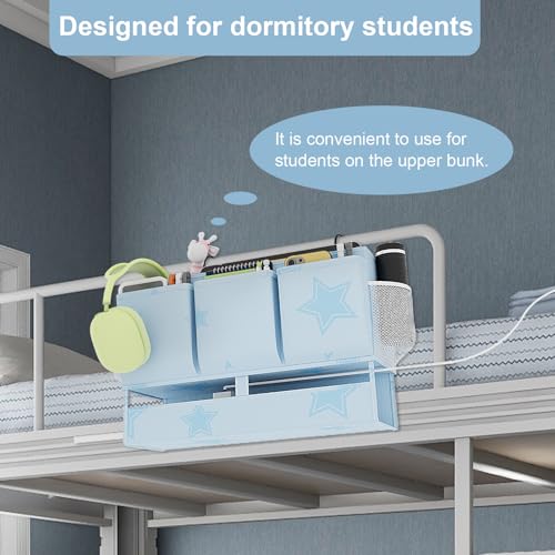 homyfort Bedside Caddy Organizer, Dual-Purpose Bedside Storage with Power Strip Holder, Versatile Bed Caddy with 11 Pockets for Bunk Bed, College Dorm, Home, Hospital, Fits Phones, Books, Blue - color: Blue