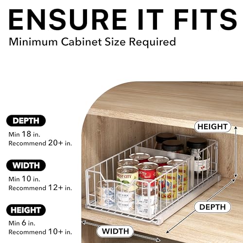 Simple Houseware Pull-Out Cabinet Sliding Basket Organizer, 17.2" D x 9.7" W x 5" H – White, Ideal for Kitchen and Bathroom Cabinet Storage, Under Sink or Pantry Organization - color: White