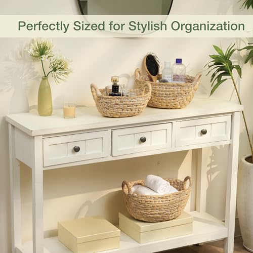 Set of 3 Wicker Storage Baskets for Organizing - Woven Decorative Baskets with Handles - Organizers for Bathroom, Kitchen, and Shelves (White) - color: White Hyacinth