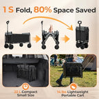 3-in-1 Portable Collapsible Wagon, Foldable Cart with Removable Side, Utility Groceries Wagon Cart for Dogs Pets Shopping Camping Beach Sports Gardeing Fishing, Black - size: 120L