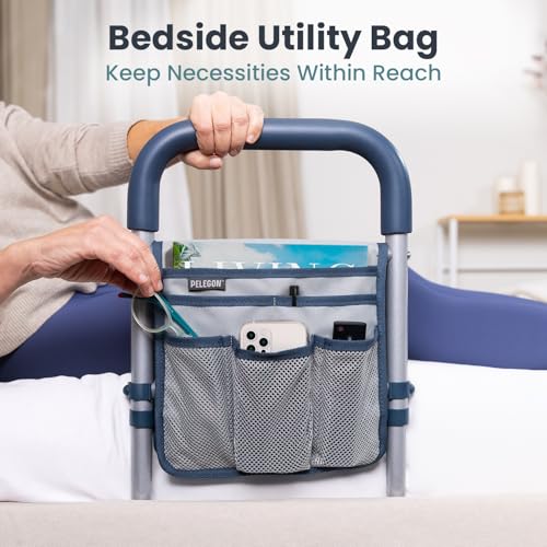 PELEGON Bed Rails for Elderly Adults Safety, ASTM Compliant, Adjustable Bed Rail with Non-Slip Ergonomic Handle and Storage Pockets, Bed Railings for Seniors Supports up to 300 lb, Tool-Free Assembly