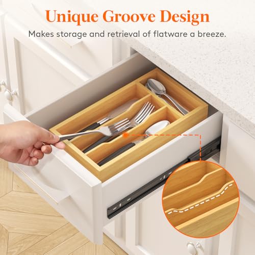 Lifewit Silverware Drawer Organizer, Expandable Utensil Tray for Kitchen, Flatware and Cutlery Holder, Wood Adjustable Storage for Spoons Forks Knives, 6.9 x 12.8, Natural - color: Natural, size: 6.9''W x 12.8''D