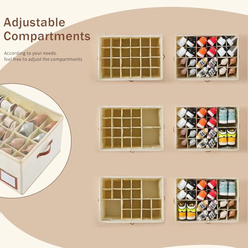 INSTY Shoe Organizer for Closet Fit 24 Pairs, Large Foldable Shoe Storage Containers Box Bin w/Adjustable Dividers and Clear Cover, Space Saving Shoe Storage Organizer Box, Beige - color: 1 Pack Beige Large