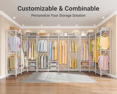 VIPEK V40 Heavy Duty Clothes Rack, 1110lb Capacity Sturdy Metal Garment Rack, Clothing Rack with 6 Shelves & 4 Hang Rods, Adjustable Open Wardrobe Closet Organizer for Bedroom/Apartment/Retail, White - color: White, size: V40 Regular