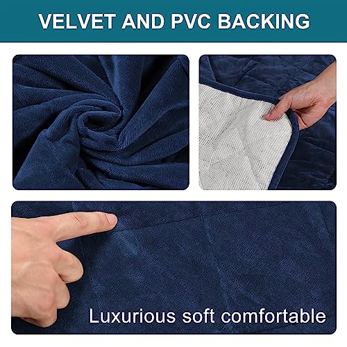 Non-Slip Sofa Armrest Protector,Thick Velvet Armrest Covers for Chairs and Sofas Couch with Side Pocket,Armrest Storage Organizer,Washable Arm Covers for Dogs，Set of 2 (Navy) - color: Navy