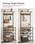 VASAGLE Hall Tree with Shoe Bench, Coat Rack Shoe Bench, 5-Tier Shoe Rack Different Heights, 5 Dual Hooks, Top Shelf, Entryway Organizer, Hallway Bedroom Dorm, Rustic Brown and Black UHSR412B01 - size: 26.8”W