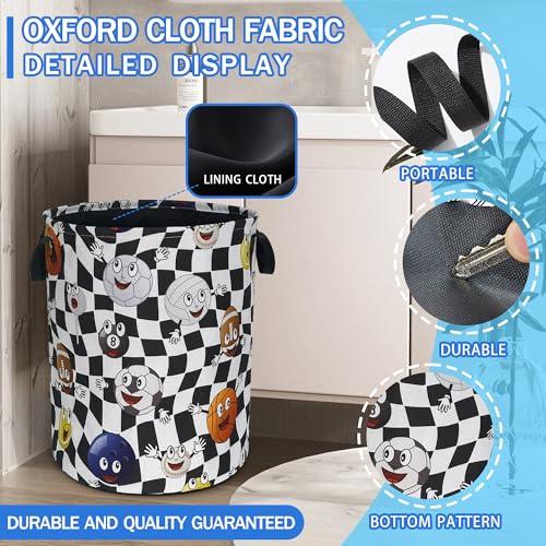 Ball Laundry Basket Oxford Cloth Funny Various Types Of Balls Laundry Hamper With Handle Foldable Portable Clothes Storage Basket 18.9 X 16.5 Storage Bag For Laundry Room/Bathroom/Bedroom/Dormitories - color: Funny Ball