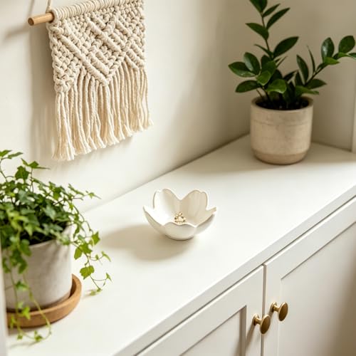 Ceramic Ring Holder Tray - Decorative Floral Trinket Bowl for Jewelry Storage & Vanity Decor, Bathroom Sink, Entryway Foyer, Nightstand(white) - color: white