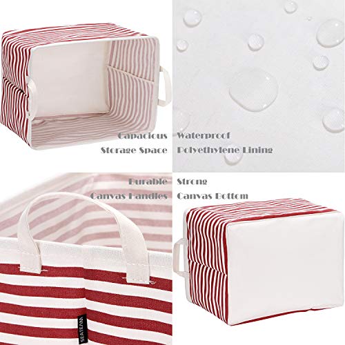Sea Team 2-Pack Collapsible Canvas Fabric Storage Basket with Handles, Rectangle Waterproof Storage Bin, Box, Cube, Foldable Shelf Basket, Closet Organizer, 16.5 x 11.8 x 9.8 Inches, Red Stripe - color: Stripe/Red, size: 16.5 Inch (Pack of 2)