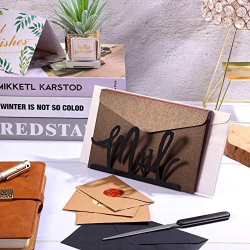 Jetec Mail Holder Cutout Metal Letter Holder Countertop Organizer Cutout Mail Lettering Design with Letter Opener for Home Office Envelope Bill Filling Paper Document Storage(Black Artistic Font)