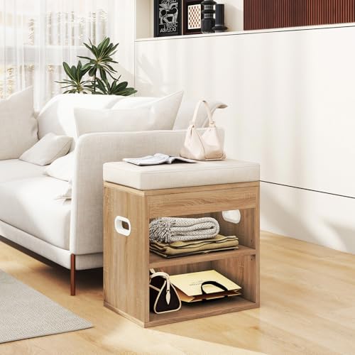 YMYNY Small Shoe Storage Bench with Cushion and Drawer, 2 Tier Adjustable Entryway Bench with Storage, Wooden Shoe Rack Bench for Entryway, Living Room, Hallway, Bedroom, Light Natural, HSC002R - color: Light Natural