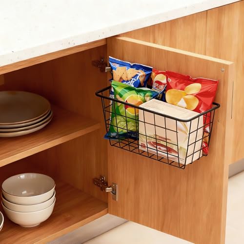 3 Set LeleCAT Adhesive Over the Cabinet Door Wire Baskets for Organizing for Kitchen Food Pantry Bathroom Shelf Storage No Drilling Wall Mounted,Black - color: Black, size: 3 PACK