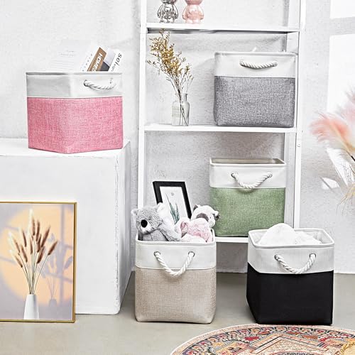 11x11 Inch Cube Storage Bins, 6 Pack Fabric Storage Cubes for Shelves, Cube Organizer Bins with Handles, Cloth Cubby Storage Bins for Home(White/black) - color: white black
