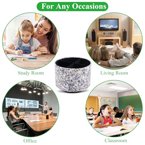 Round Leather Art Supply Organizer,Remote Control Holder,360-degree Rotating Pen Organizer with 4 Compartments(1-Marble Flower) - color: 1-Marble Flower