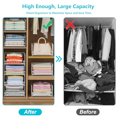 Hongtamoya 4-Tier Sliding Closet Organizers and Storage Shelves, Stackable Closet Shelf Organizer Basket Bins, Drawer Shelf Storage Container for Wardrobe Cupboard Kitchen Bathroom Office, White - color: White, size: 12"D x 15.9"W x 31.7"H | Slide-Out