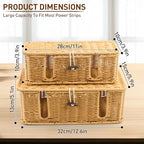 Cable Management Box - 2 Pack Cord Hider Organizer Boxs - Small & Medium Szie Power Cover Cord Box, Handwoven Rattan Cable Organizer for TV Computer USB Hub Power Strips & Cords