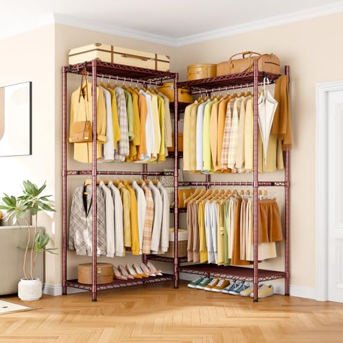Ulif E4L L-shaped Clothes Rack, Heavy-Duty Garment Rack, Metal Freestanding Clothing Organization Storage System with Shelves and Hangers, Max Load 962lbs, 42.7" W x 42.7" D x 79.3" H, Bronze - color: Bronze